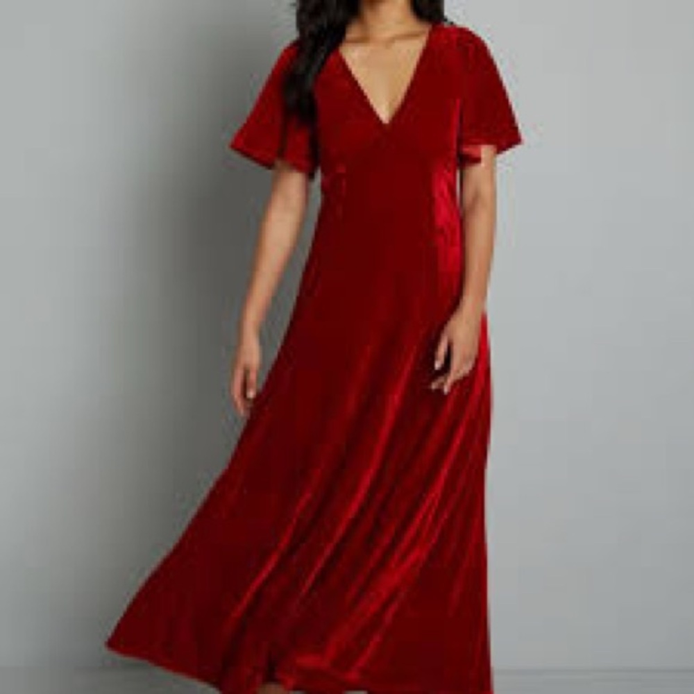 NWT ModCloth Dress Women Large Maxi Red Velvet Formal  Bow Captivating Charisma